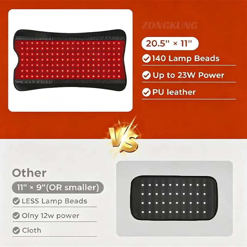 140LEDs Red Light Therapy Belt Near Infrared Red Light Therapy 660nm&850nm Puls Light Modes For Body Back And Waist Pain Relief