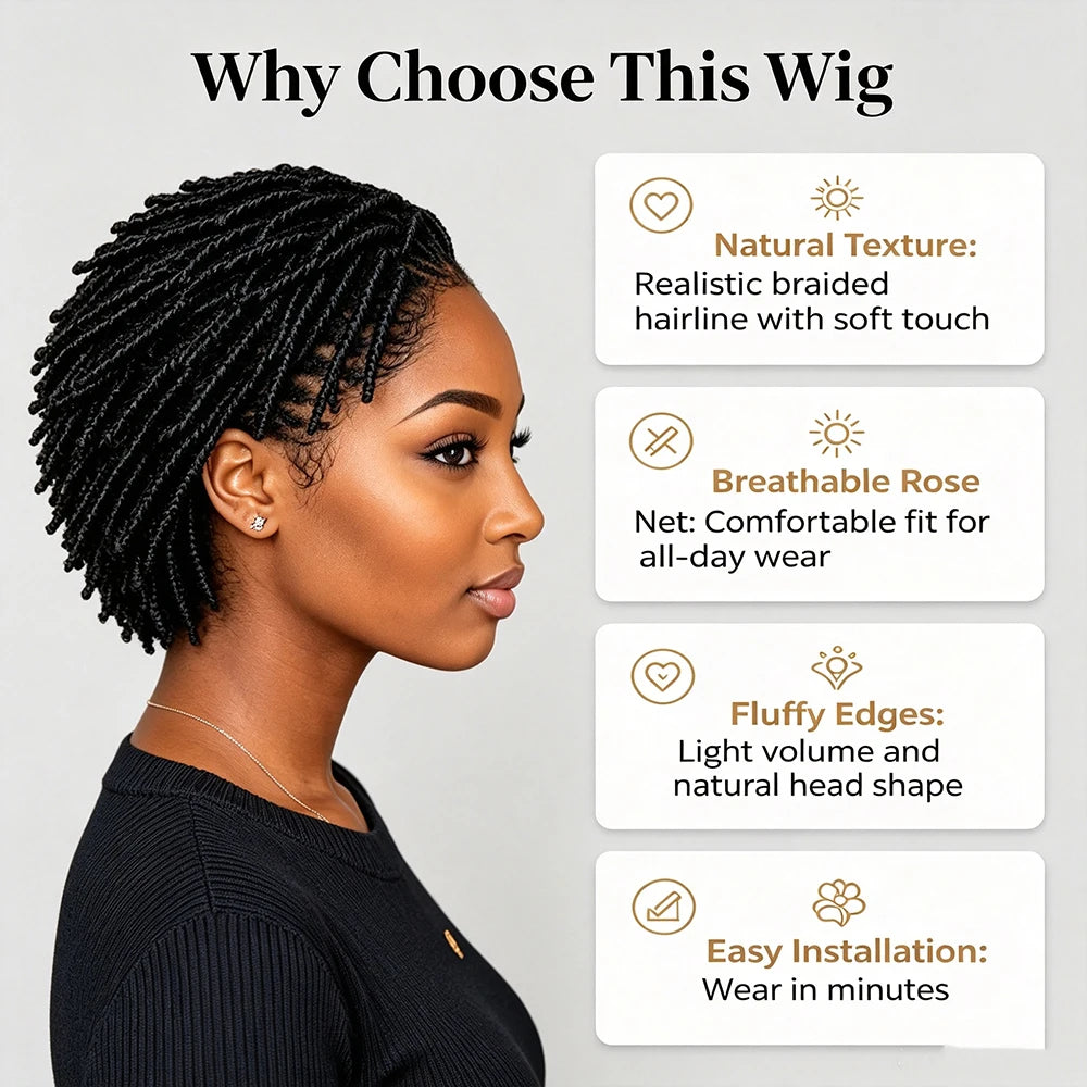Twist Dreadlock 13×4 Lace Front Wigs Human Hair Afro Short Curly Wigs for Women 200% Density Bazilian Hair Hairpiece for Daily