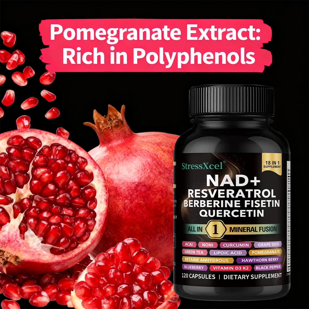 NAD+ Supplement with Resveratrol  & Quercetin - Boost NAD+ Levels, Energy & Anti-Aging Support - Vegan, 120 Softgels