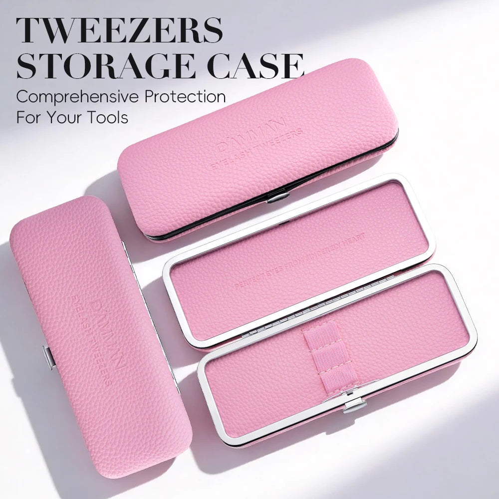 DAMMAN 3PCS Lash Tweezers Set Fiber Tip Tweezers for Eyelash Extension High Precision Eyelash Tweezers with Leather Case