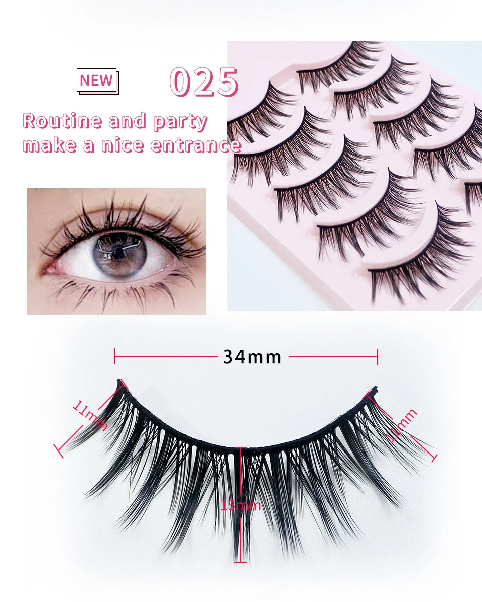 RED SIREN Eyelashes Makeup 5 Pairs Soft Natural Mink Lashes Korean Fashion Manga Lashes