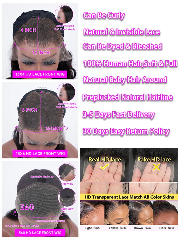 Deep Wave 13x6 HD Lace Front Wigs 13x4 HD Transparent Lace Frontal Wig 360 Curly ≥98% Human Hair Wig 4x4 5x5 Pre Plucked Lace