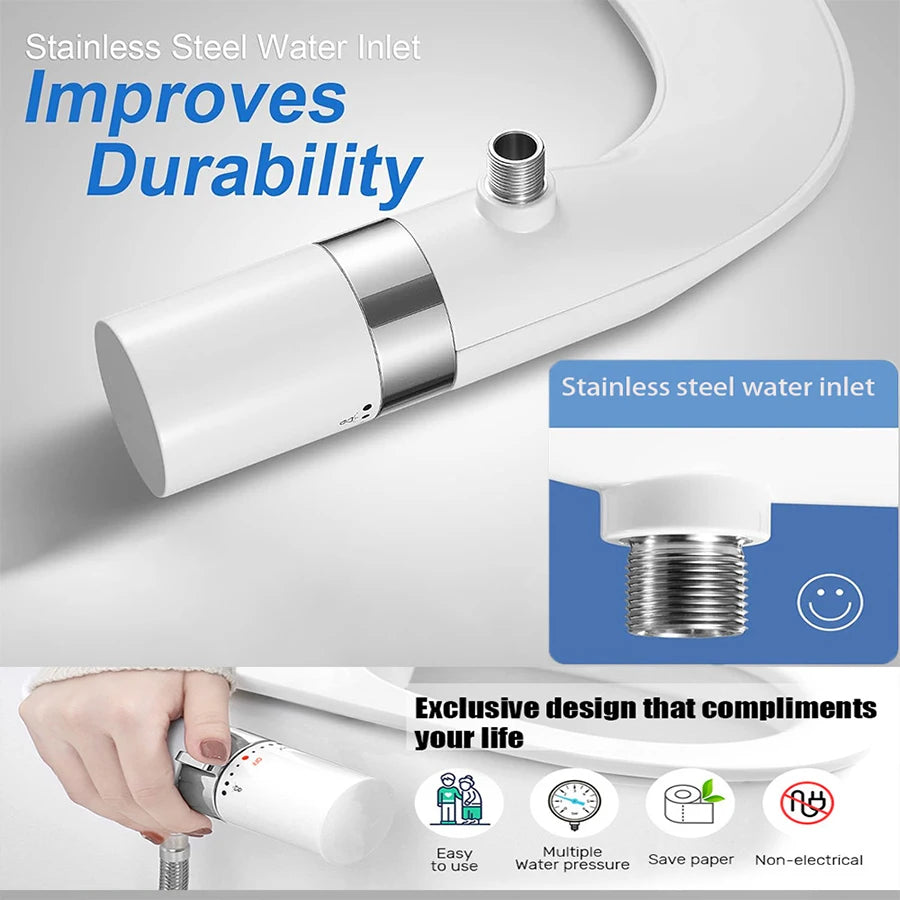 Non-Electric Ultra-Slim Bidet - Dual Nozzle Self-Cleaning Fresh Cold Spray, Adjustable Pressure for Feminine & Rear Hygiene