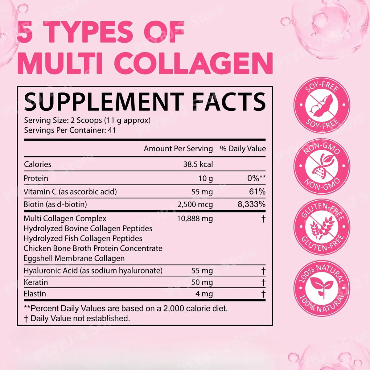 Multi Collagen Peptides Powder Types I II III V X with Biotin Vitamin C Hyaluronic Acid for Skin Hair Nails Joint Support 1LB