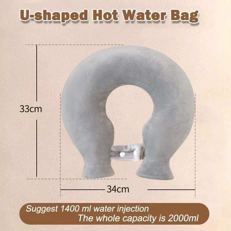 U-shaped Hot Water Bag for Neck Soft Plush Neck Warmer Hot Water Bottle Winter Warming Supplies Hot Cold Compress Physiotherapy