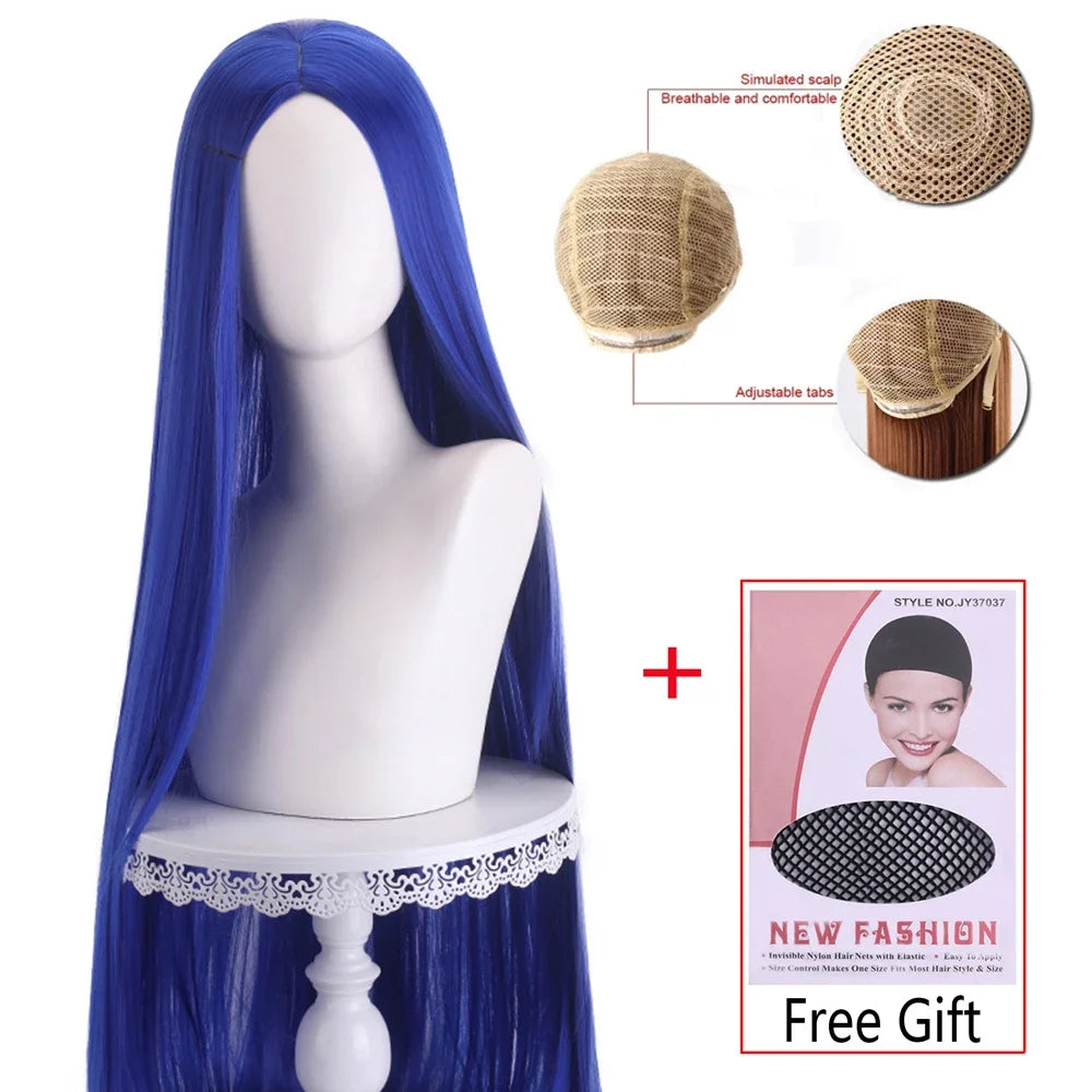 Long Straight Cosplay Wig 100cm Centre Parting Central Split Blond Pink Red Purple Heat Resistant Synthetic Hair Wigs