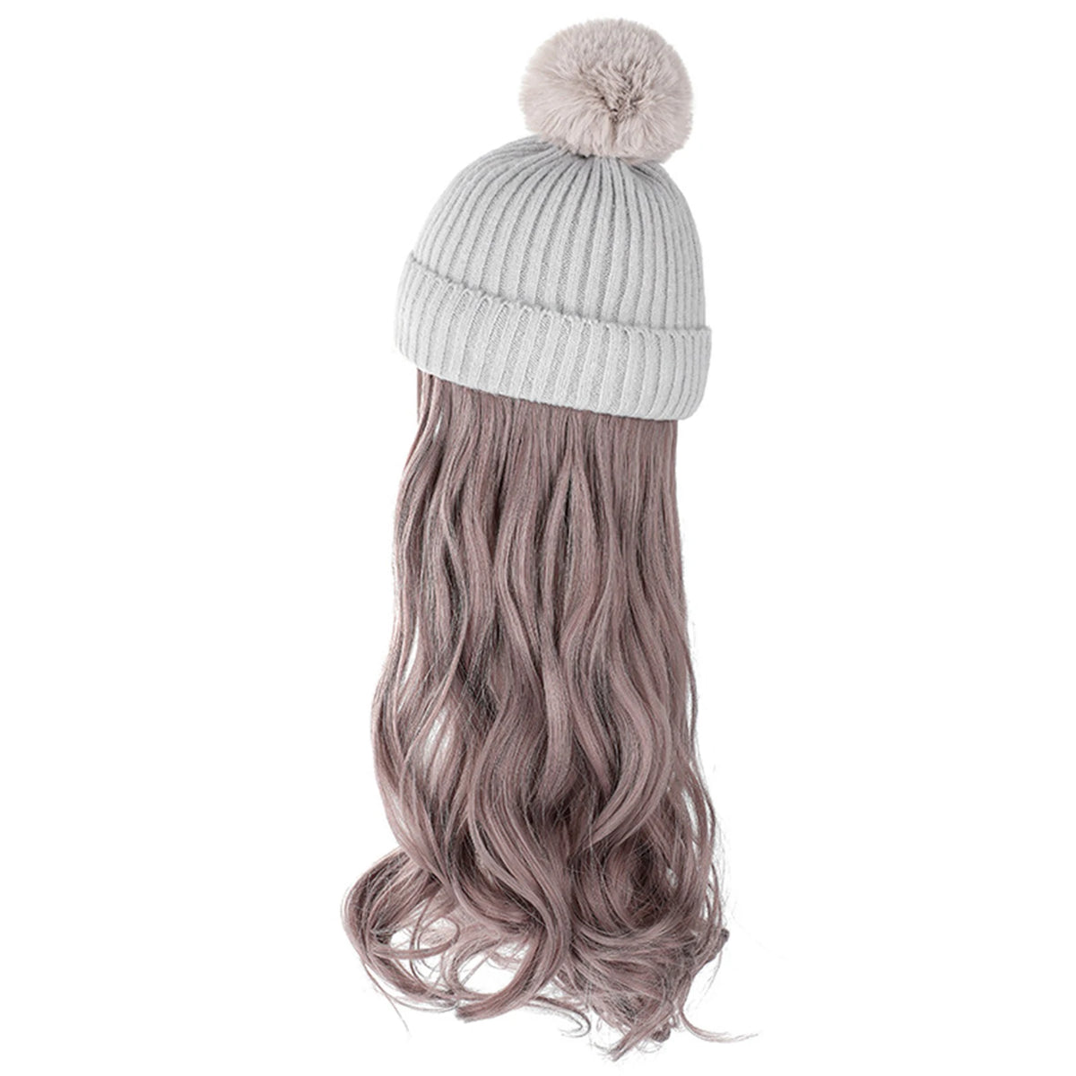 Winter Female Hat Wig With Curly Hair Extensions Synthetic Wave Wig Cap Dismountable Stylish Outdoors Beanie For Camping Hiking