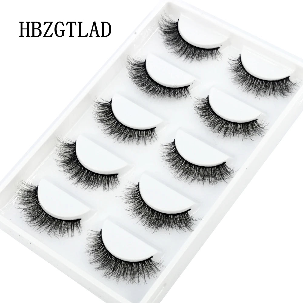 HBZGTLAD 5Pairs Handmade Mink Lashes Short False Eyelashes Dense Natural Long Messy Eye Lashes Reusable Stage Makeup Eyelashes