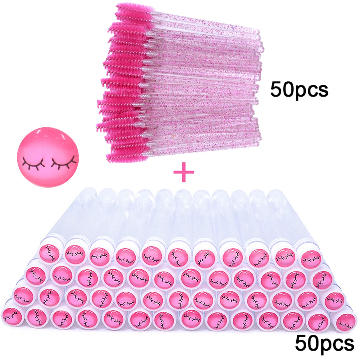 50sets Eyelash Mascara Wands With Tube Reusable Lash Spoolie Brush In Container Disposable Eyebrow Applicator Case