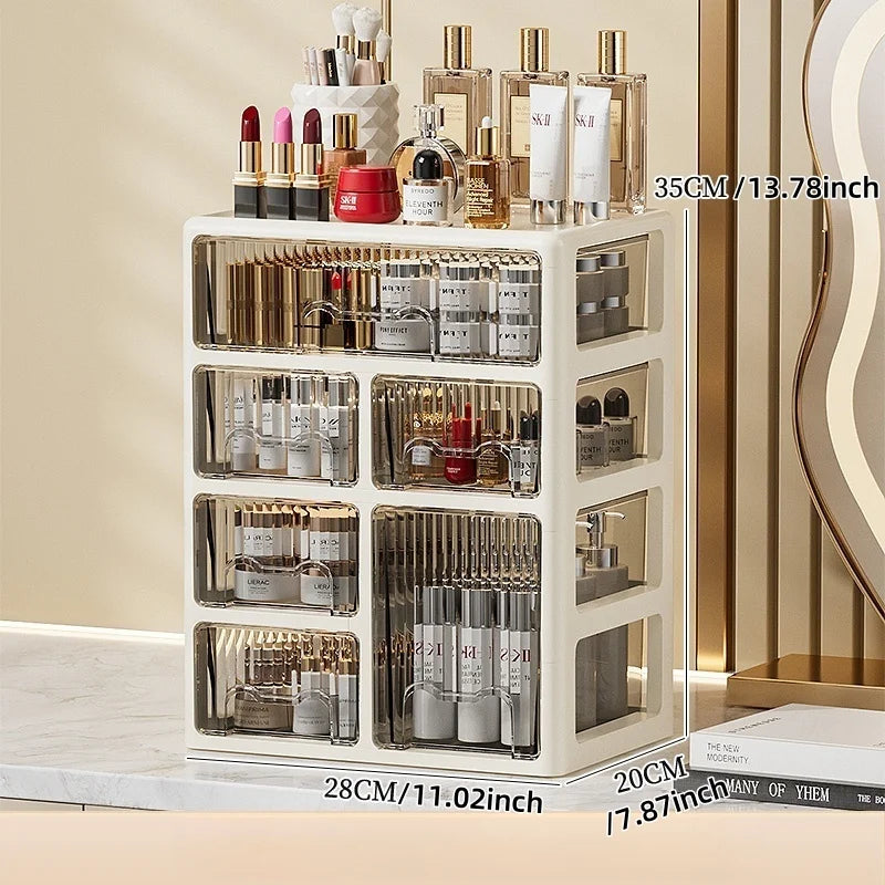 Cream Color Cosmetics Box,Multi-compartment Lipstick/Mask Organizer,Drawer Dresser for Skincare/Makeup Brushes,1–4 tiers
