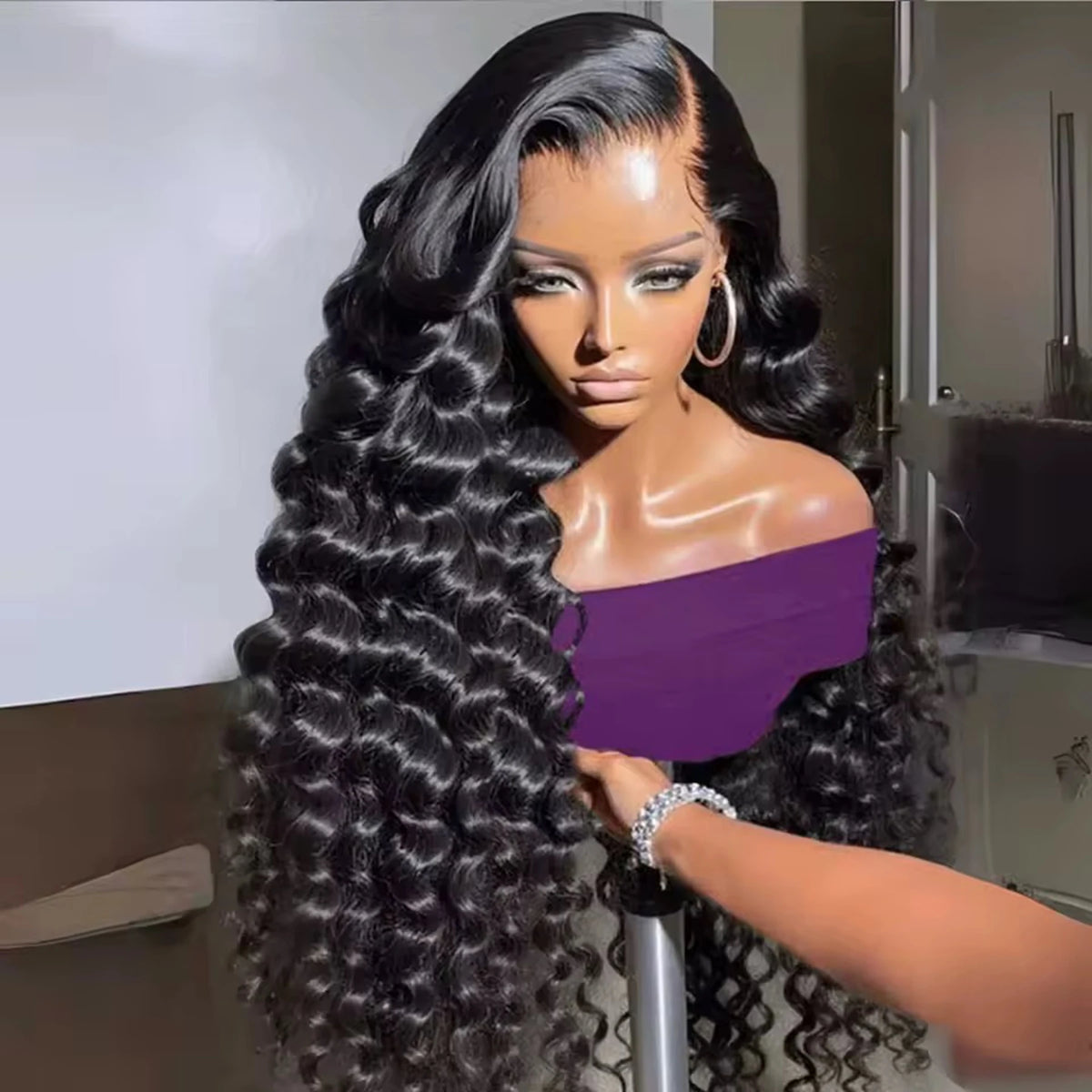 Loose Deep Wave 13X4X1 HD Full Lace Frontal Synthetic Wigs For Women Preplucked With Baby Hair Heat Resistant Fiber Cosplay Soft