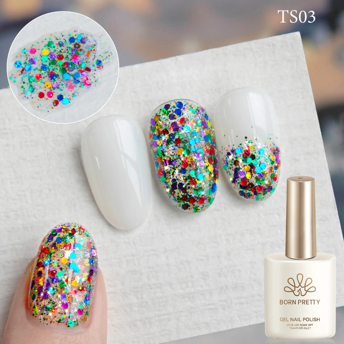 BORN PRETTY 1 Bottle 15ml Gold Sequins Jelly Gel Polish Christmas Semi Permanent Nail Art Manicure Soak Off UV Gel Nail Supplies