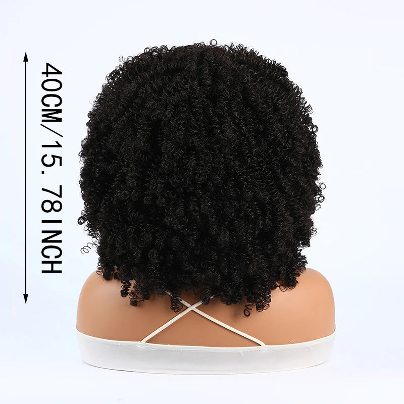 Synthetic 1 Piece 16 Inch Exploded Head Curly Wig, Synthetic Fiber Wig, Comfortable and Breathable Snapback Mesh Cap