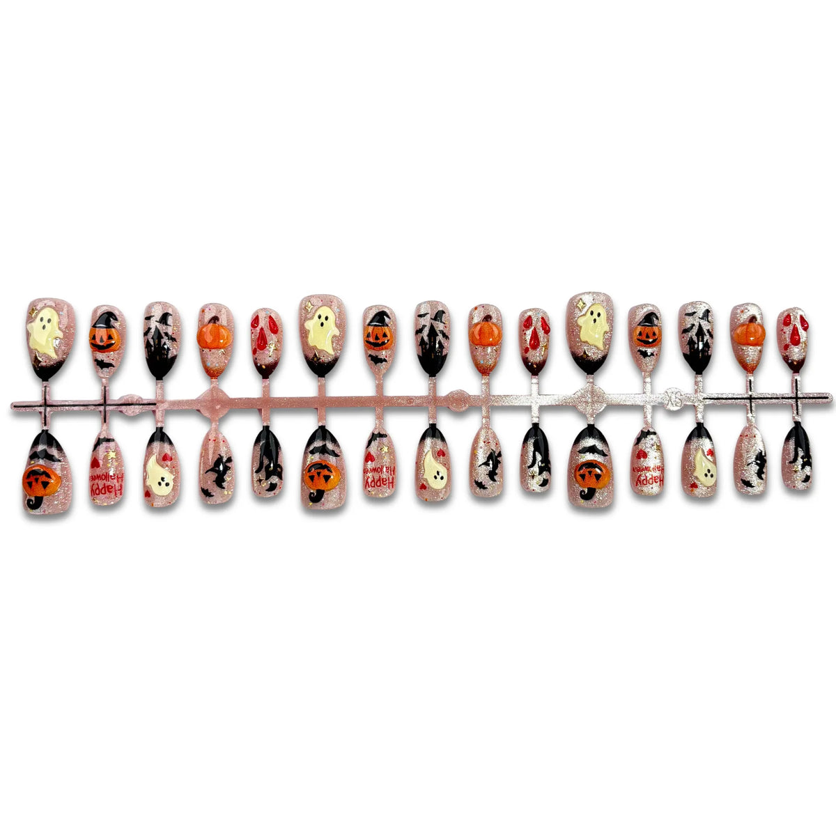 Halloween Pink White Color Press on Nails With 3D Ghost Design Almond Fake Nails INS Sweet Star Moon Decor False Nails 30pcs