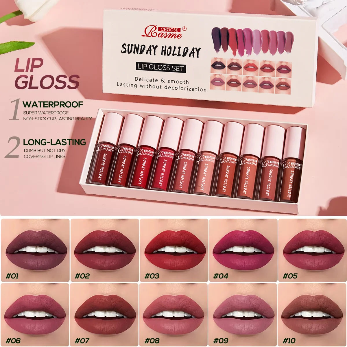 12 Colors Lip Gloss Gift Set, Smooth Long Lasting Non-Transfer Lipstick Kit, Multi Nude Shades Lip Makeup for Christmas Holiday