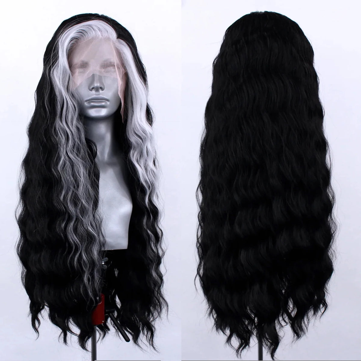 AIMEYA Platinum Wigs for Women Mix Blonde Synthetic Lace Front Wig Black Long Natural Wave Synthetic Hair Wig Daily Use Cosplay
