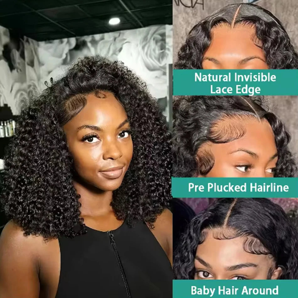 Kinky Curly Bob HD 13X6 Lace Frontal 250 High Density Full Virgin Human Raw Hair Wig Glueless Water Curly For Women Wet And Wavy
