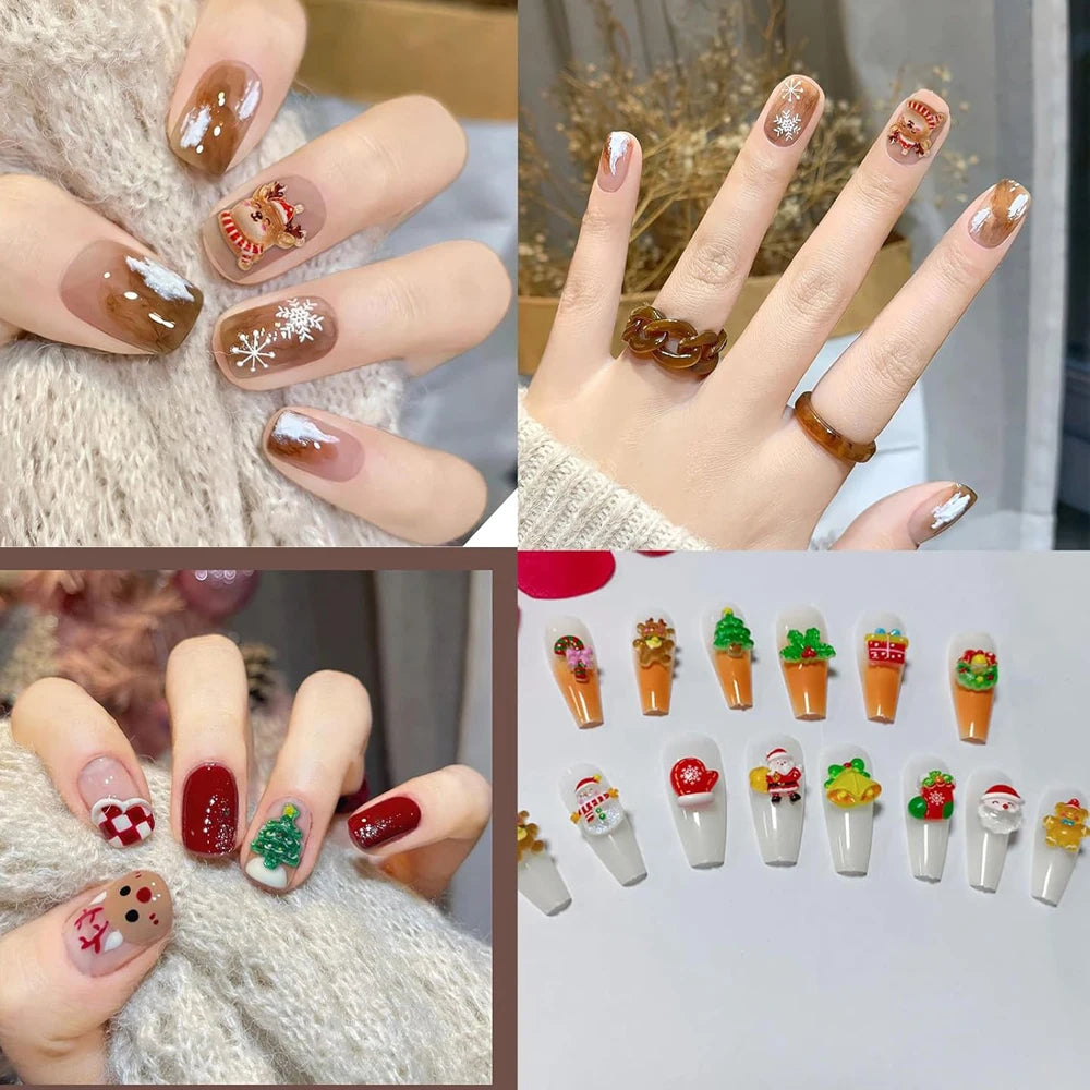 30/50pcs 3D Christmas Snowman Nail Charms Cartoon Resin Flatback Christmas Tree Elk Stars Nail Decorations Xmas Nail Supplies *#