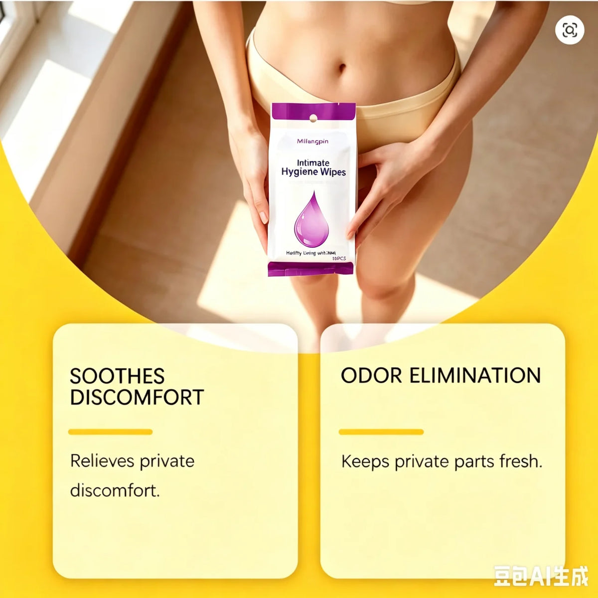 Feminine Intimate Wipes; Intimate Cleaning and Antibacterial Use Outdoors; Individually Wrapped for Easy Carrying and Storage.