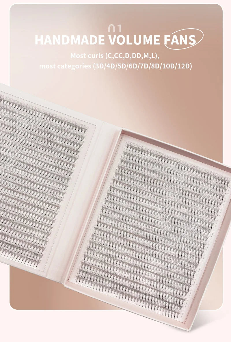 Narrow 2400 Fans Lashes XXL Mega Tray Premade Narrow Volume Fan Ultra Dark Pointy Base Promade Fans Eyelash Extensions Supplies