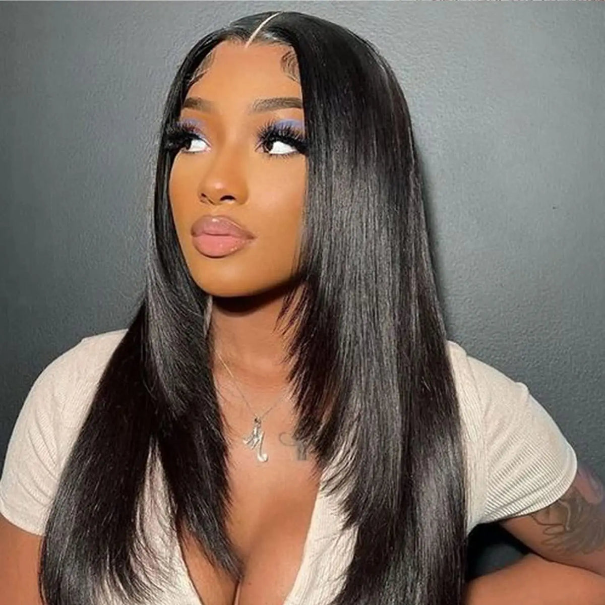 HD Straight Lace Front Wig Layered Wigs Reddish Brown Layered Cut Lace Wigs Copper Red Synthetic Butterfly Haircut Glueless Wigs