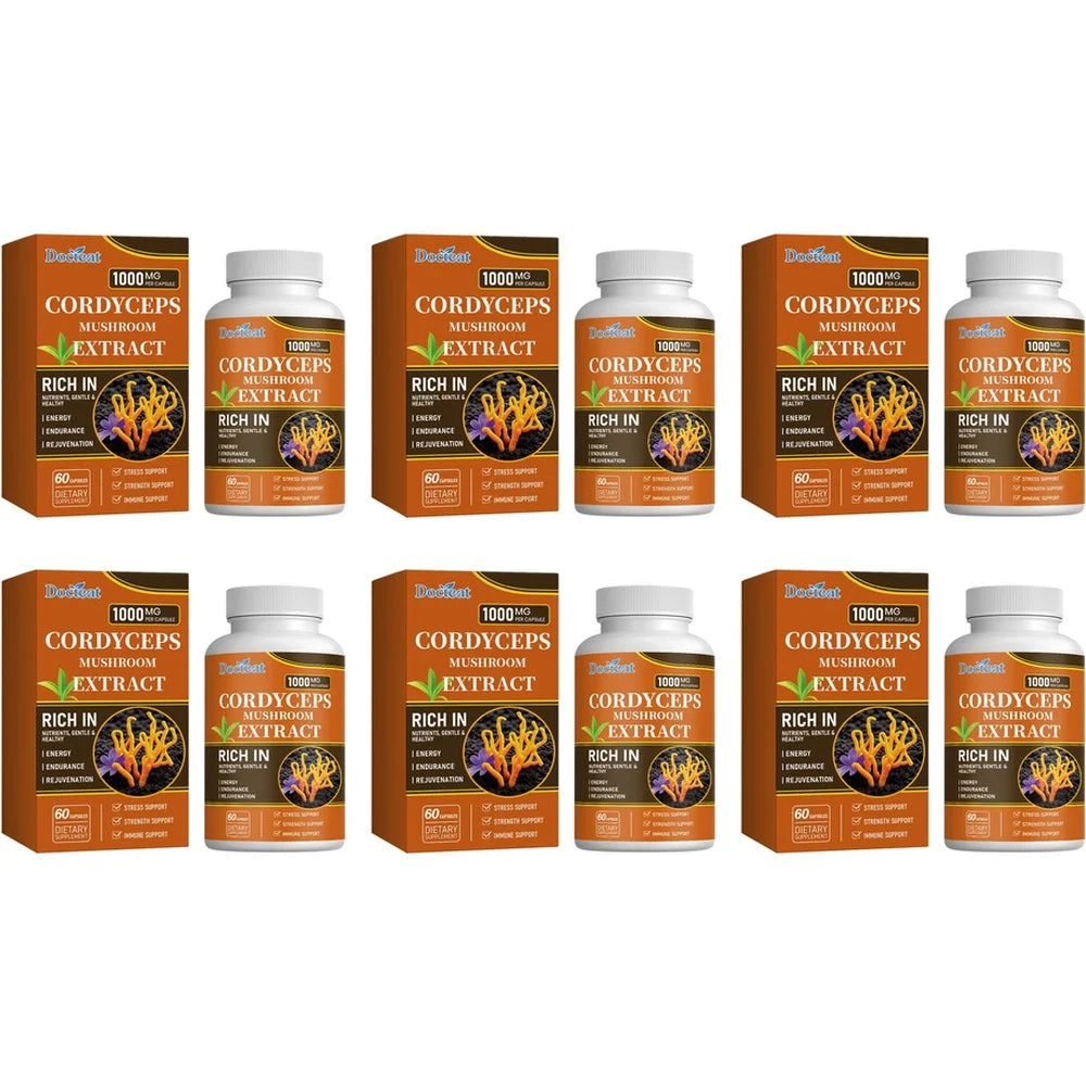 Docteat Cordyceps Mushroom Extract Capsules with Energy Mental Clarity Stress Balance Support Daily Vitality, 60 Capsules