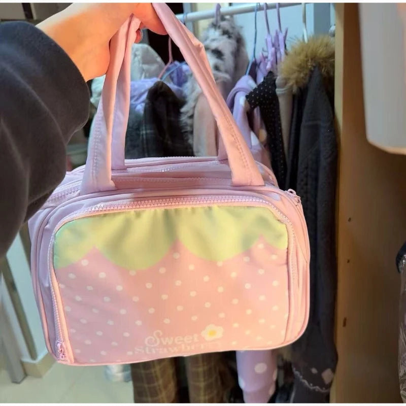 Large-capacity Partitioned Makeup Bag Sweet Cute Strawberry Musical Notes Handbag Portable Multi-layer Travel Toiletry Bags