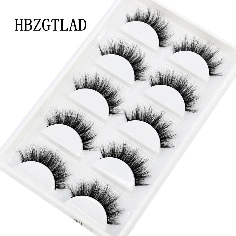 HBZGTLAD 5Pairs Handmade Mink Lashes Short False Eyelashes Dense Natural Long Messy Eye Lashes Reusable Stage Makeup Eyelashes