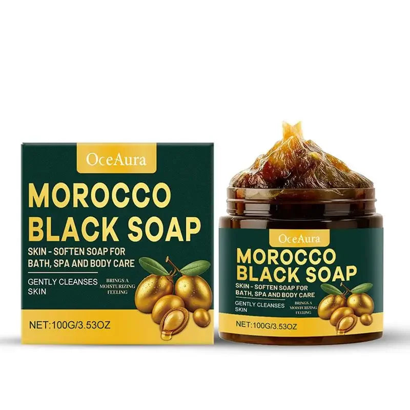 Moroccan Black Soap Deep Cleansing Gentle Care Moisturizing Body Soap with Olive & Argan Oil for Soft Smooth Skin 100g