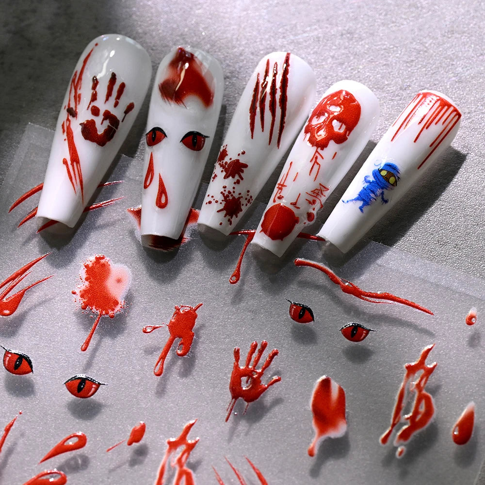 1sheet Bleeding Scars Skeleton Halloween Nail Stickers Ghost Face Pumpkin Eyeball Horrible Nail Decals Halloween Manicure Slider
