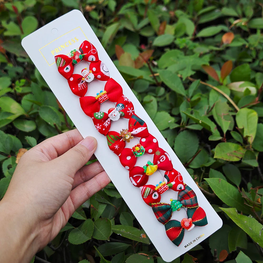 20Pcs Christmas Pet Hair Clips Santa Snowman Bowknot Dog Cat Hair Barrettes Puppy Kitten Holiday Party Grooming Hair Accessories