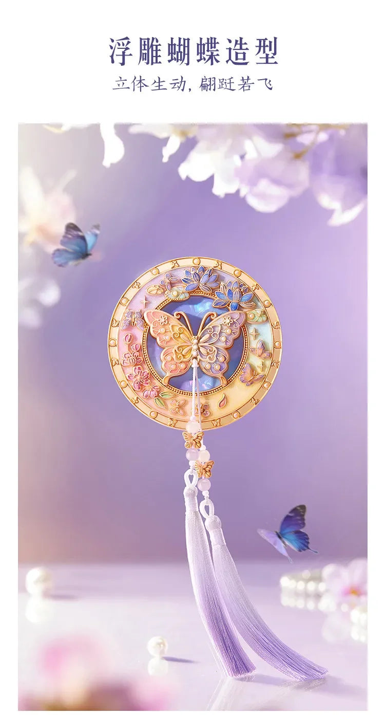 Dream Butterfly Luminous Pocket Makeup Mirrors Floral Butterfly Engraved Design,Portable Folding Mirror Birthday Gift
