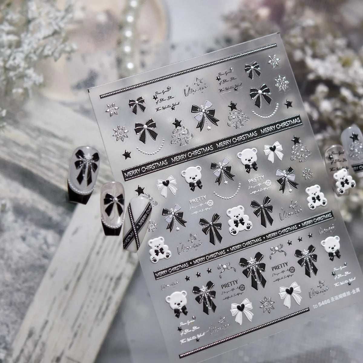 Christmas Balls Bear Bow Metal Nail Stickers Nail Art Accessories Xmas Self-adhesive Stickers DIY Nails Art 3D Decoration Decals