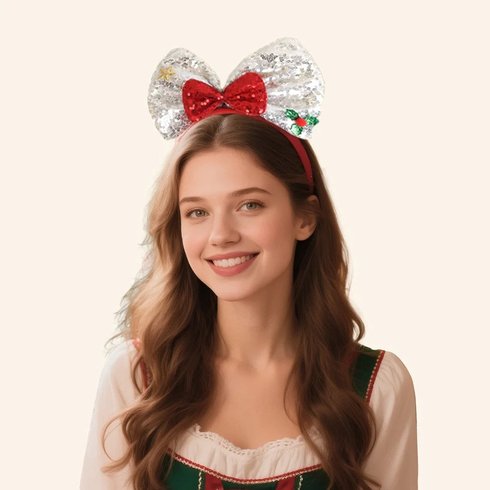 New Christmas Headband Sequins Bow Tie Hair Band Children's Hair Accessories Holiday Gift Dress Headwear Party Supplies