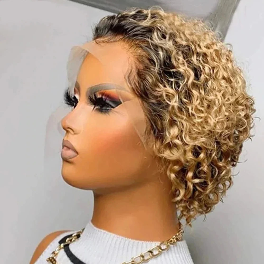 Short Curly Pixie Cut Wig Human Hair 13x1 Lace Short Curly Wigs For Black Women 6 inch Natural Color Pixie Cut Lace Front Wig