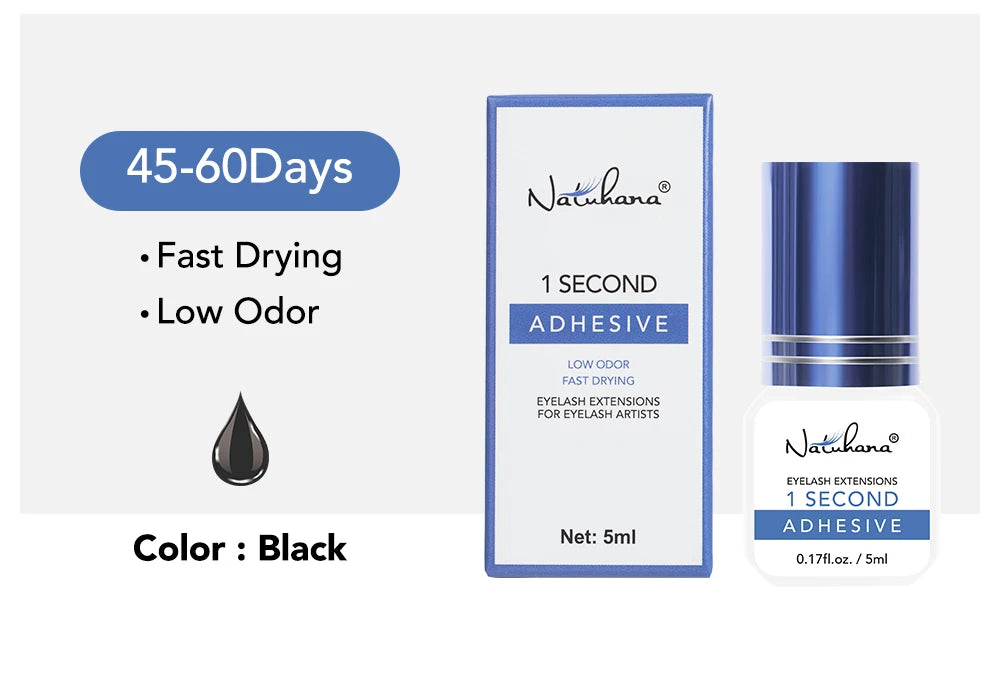 NATUHANA 5ml 1 Second Fast Drying Strong False Eye Lash Extension Glue Adhesive Retention 5-7 Weeks Low Smell Mink Eyelash Glue