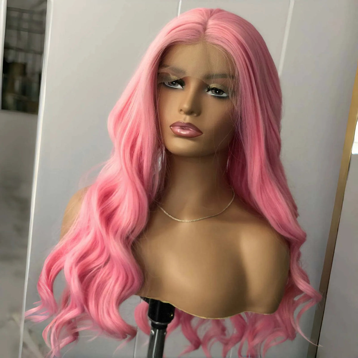 Pink Wig Long Curly Wavy Synthetic Lace Front Wig Loose Deep Wave Natural Colored Hair 13X4 Lace Frontal Wigs for Women Party
