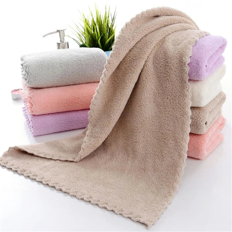 Soft Towel Bath Washing Cleaning Swimming Bathing Tools Dry Hair Water Absorbent Double-Sided Coral Velvet Microfiber Towel