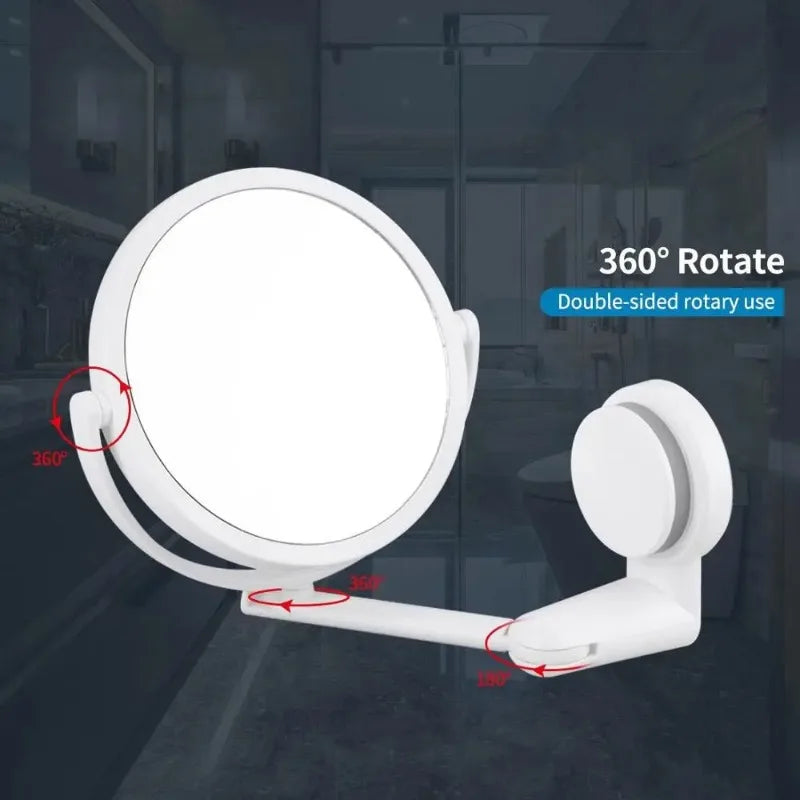 Rotating Plastic Folding Vacuum Suction Round Bath Accessorie Makeup Supplies Vanity Mirror Shave Mirrors Wall Hang Bath Mirror