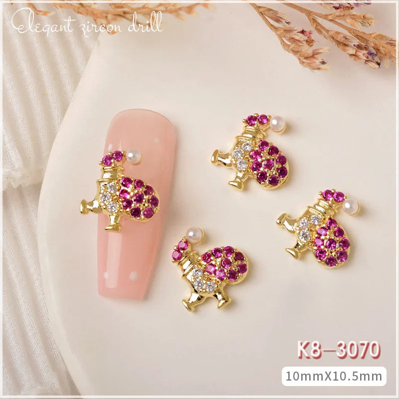 2pcs Christmas Nail Zircon Charms Luxury Snowflake Snowman Elk Small Bell Tree Nail Gem Ornament New Year Nail Art Accessories