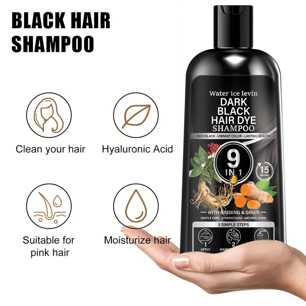 Black Hair Dye Shampoo with Biotin & Keratin, 9-in-1 Fast-Acting Color Shampoo for Rich, Long-Lasting Shine