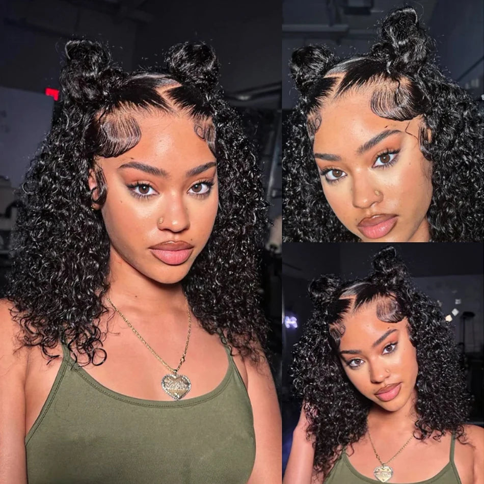 Kinky Curly Bob HD 13X6 Lace Frontal 250 High Density Full Virgin Human Raw Hair Wig Glueless Water Curly For Women Wet And Wavy