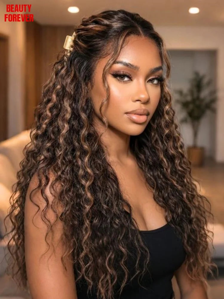Beautyforever 7x5 Bye Bye Knots Glueless Human Hair Wig Jerry Curly Reddish Brown Color HD Transparent Lace Front Wig 180%