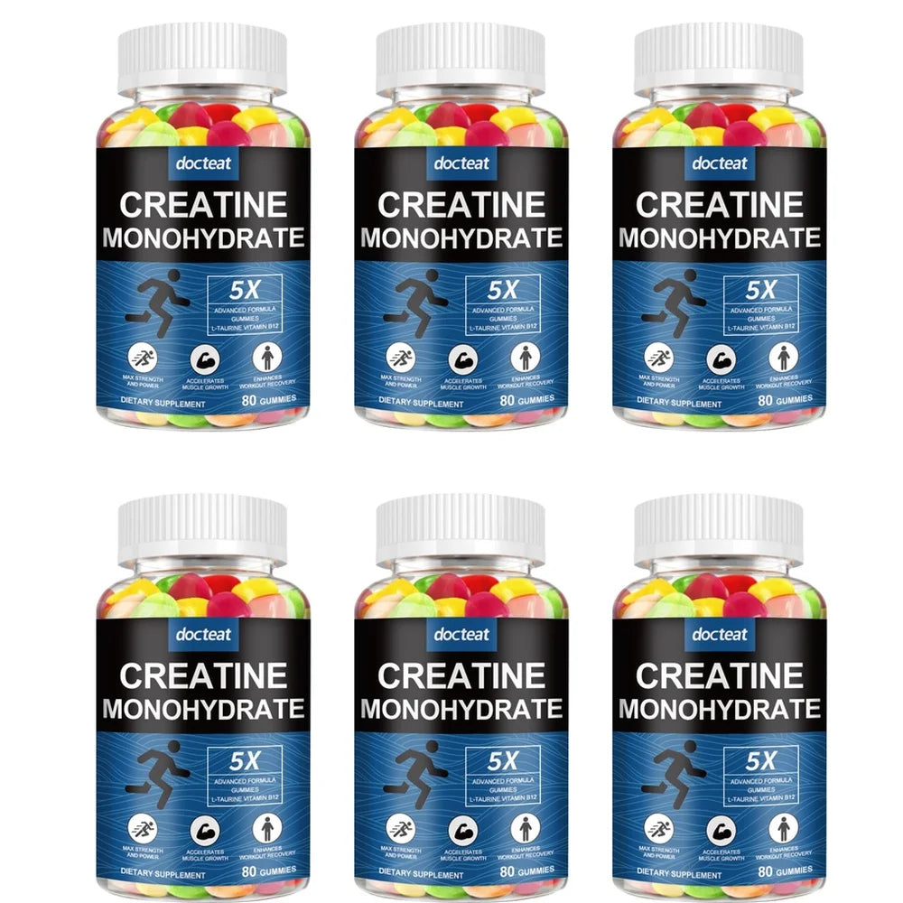 Docteat Creatine Monohydrate Gummies for Energy Support and Workout Recovery, Non-Sticky Sweet-Sour Chew, Easy Carry, 80 Gummies