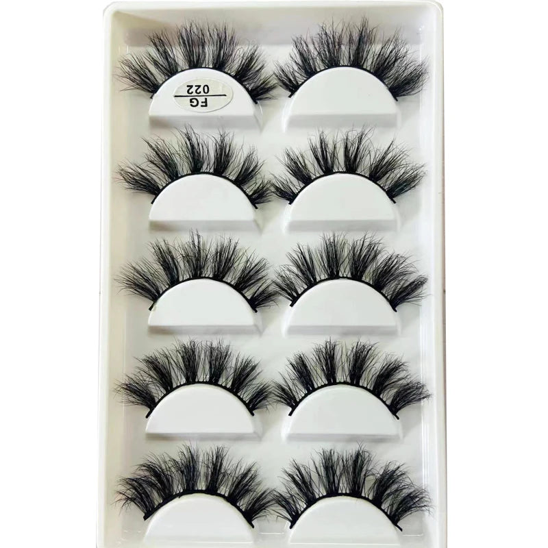 HBZGTLAD 5Pairs Handmade Mink Lashes Short False Eyelashes Dense Natural Long Messy Eye Lashes Reusable Stage Makeup Eyelashes