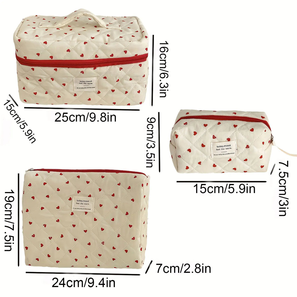 Portable Women Makeup Bag Red Love Makeup Storage Bag Multi-Functional Large Capacity Quilted Bag Travel Essential Storage Bag
