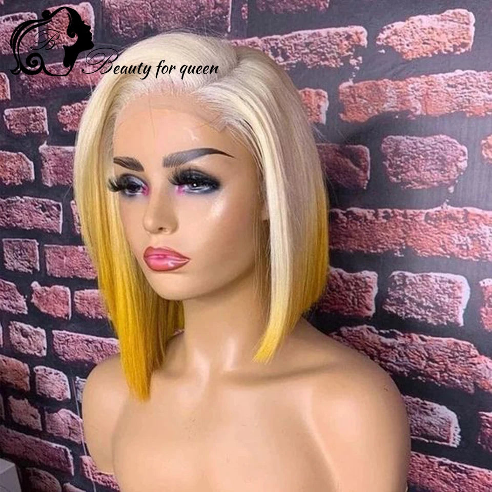 Breathable Wig Cap Short Wig Glueless Human Hair Wig Cosplay Medium High Density Red PurpleYellow Colored Soft Bouncy Texture
