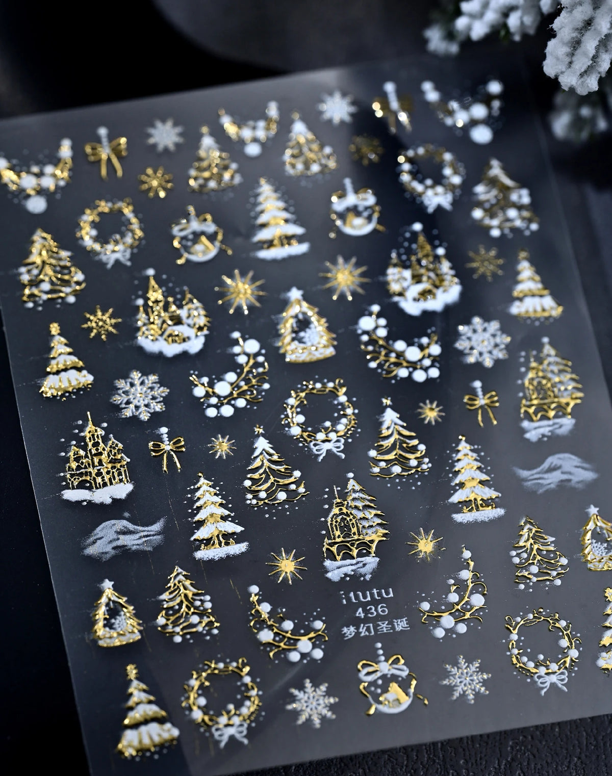 1pcs Laser Glitter Silver Purple Christmas Tree Crystal Ball Nail Sticker 5D Embossed Snowflake Christmas Nail Decals Nail Parts