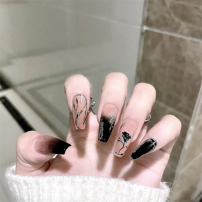 24 Pcs/Set Valentine's Day Long Almond Fake Nails Shape Novelty Pearl Bow Love Press on Nails Art Full Cover Stick-on Nails Tips