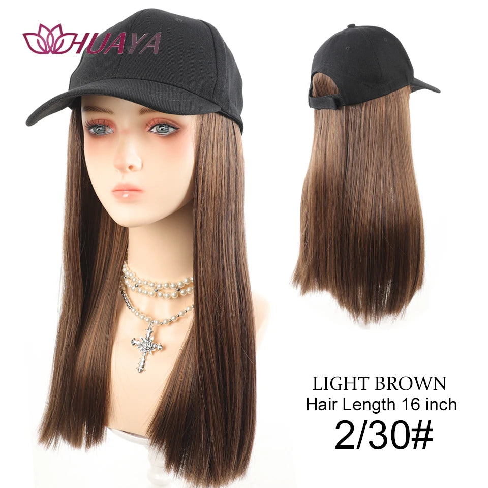 Long Wavy Curly Synthetic Wig Baseball Cap Hair Extensions Hat Wigs Black Brown Adjustable Hairpiece for Women